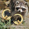 wholesale 14K Gold Raccoon Moon Stud Earrings - Animal Themed  for Her-0-1