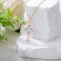 wholesale Sterling Silver Lab Grown Diamond Opal Cross Necklace for Women-0-1