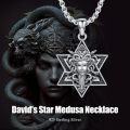 wholesale 925 Sterling Silver Medusa Head in Star of David Pendant Necklace-0-2