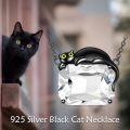wholesale 925 Sterling Silver Square Crystal Black Cat Pendant Necklace for Women Gifts-0-4