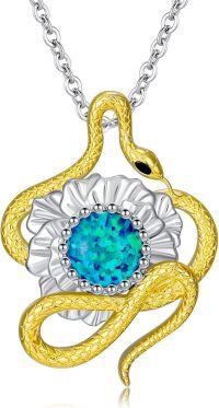 wholesale Opalite Metal Snake Pendant Necklace with Blue Stone - 925 Sterling Silver/Gold Tone Chain (Men/Women)-style2