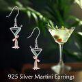wholesale 925 Sterling Silver Champagne Martini Dangle Earrings with Green Stones and Bow for Women-0-4