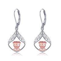 wholesale 925 Sterling Silver Pig Filigree Teardrop Leverback Dangle Earrings for Women Girls Gifts 4cm Long-Pig
