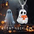 wholesale 925 Sterling Silver Halloween Ghost Cat Skeleton Charm Pendant Necklace-0-5