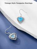 wholesale 925 Sterling Silver Heart-Shaped Turquoise Dangle Drop Earrings Gift for Mom-0-4