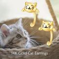 wholesale 14k Gold Cute Smiling Cat Face Stud Earrings For Women Girls-0-4