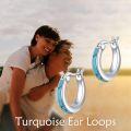 wholesale 925 Sterling Silver Turquoise Inlay Round Huggie Hoop Earrings for Women-0-5