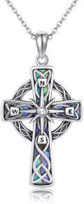 wholesale 925 Sterling Silver Celtic Knot Compass Pendant Necklace with Abalone Shell Inlay and Cubic Zirconia - Graduation Friendship Talisman Travel s for Women & Girls-0-0