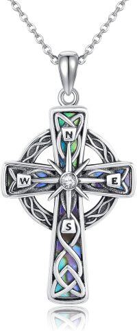 wholesale 925 Sterling Silver Celtic Knot Compass Pendant Necklace with Abalone Shell Inlay and Cubic Zirconia - Graduation Friendship Talisman Travel s for Women & Girls-Cross compass