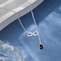 wholesale 925 Sterling Silver Platinum Plated Infinity Black Onyx Teardrop Lariat Necklace-0-3