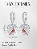 wholesale 925 Sterling Silver Hypoallergenic Red Bird Heart Drop Earrings-0-2