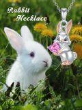 wholesale 925 Sterling Silver Bunny Pearl Pendant Necklace with Blue Crystal Ears and Chain for Women Girls  48cm Length-0-5