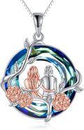 wholesale 925 Sterling Silver Blue Crystal Rose Flower Sisters Circle Pendant Necklace-0-0