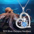 wholesale 925 Sterling Silver Blue Crystal Heart Octopus Pendant Necklace for Women Gifts-0-4