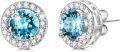wholesale 925 Sterling Silver & Simulated Aquamarine Crystal Vintage Elegant Earrings, 10mm, Gift Box-0-0