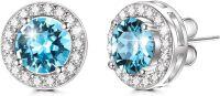 wholesale 925 Sterling Silver & Simulated Aquamarine Crystal Vintage Elegant Earrings, 10mm, Gift Box-B - Simulated Aquamarine Birthstone - Light Blue