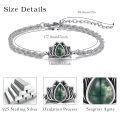 wholesale 925 Sterling Silver Green Agate Lotus Flower Charm Bracelet - 7 inches Long-0-5