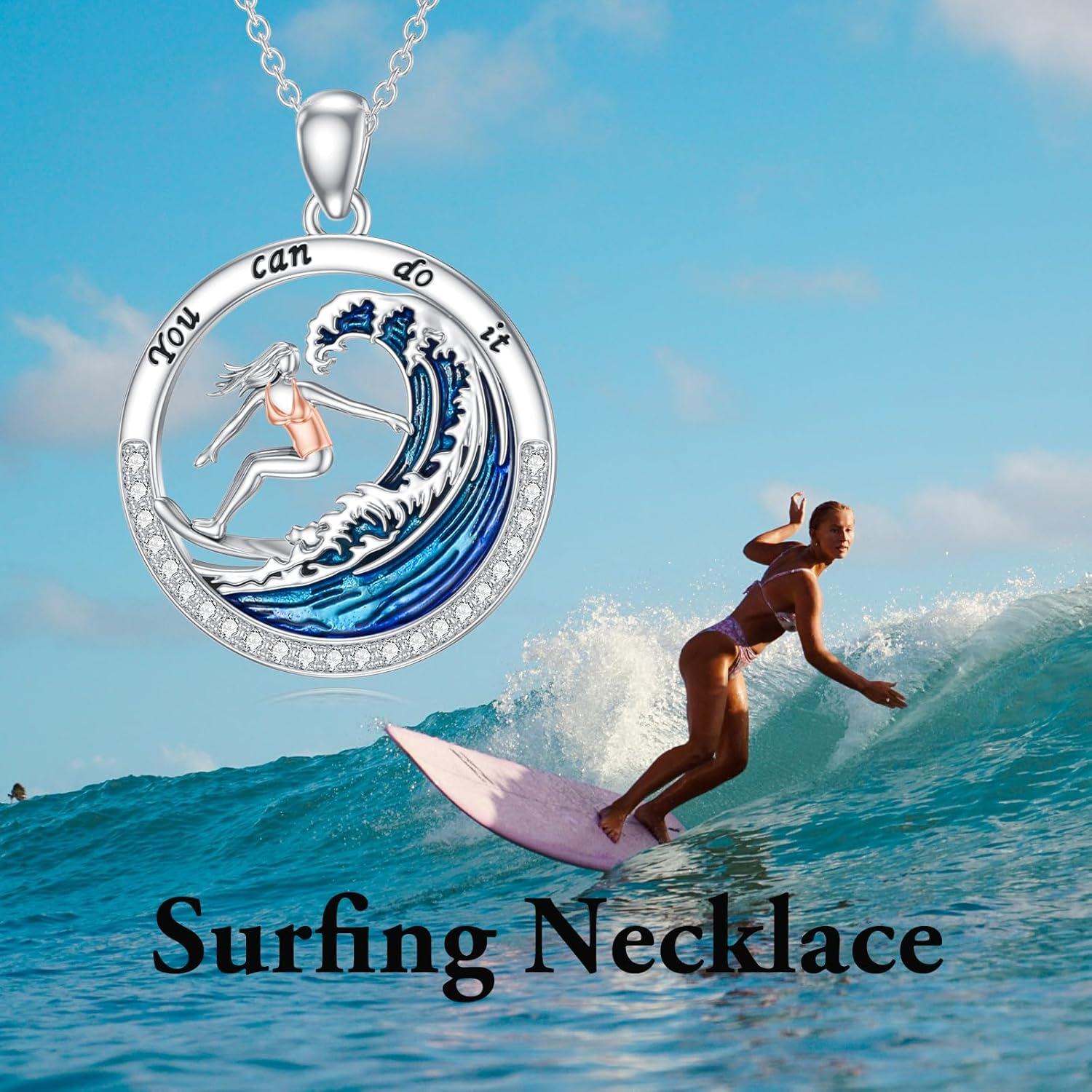 925 Sterling Silver Running Girl Wave Pendant Necklace for Women Fitness s-0-1
