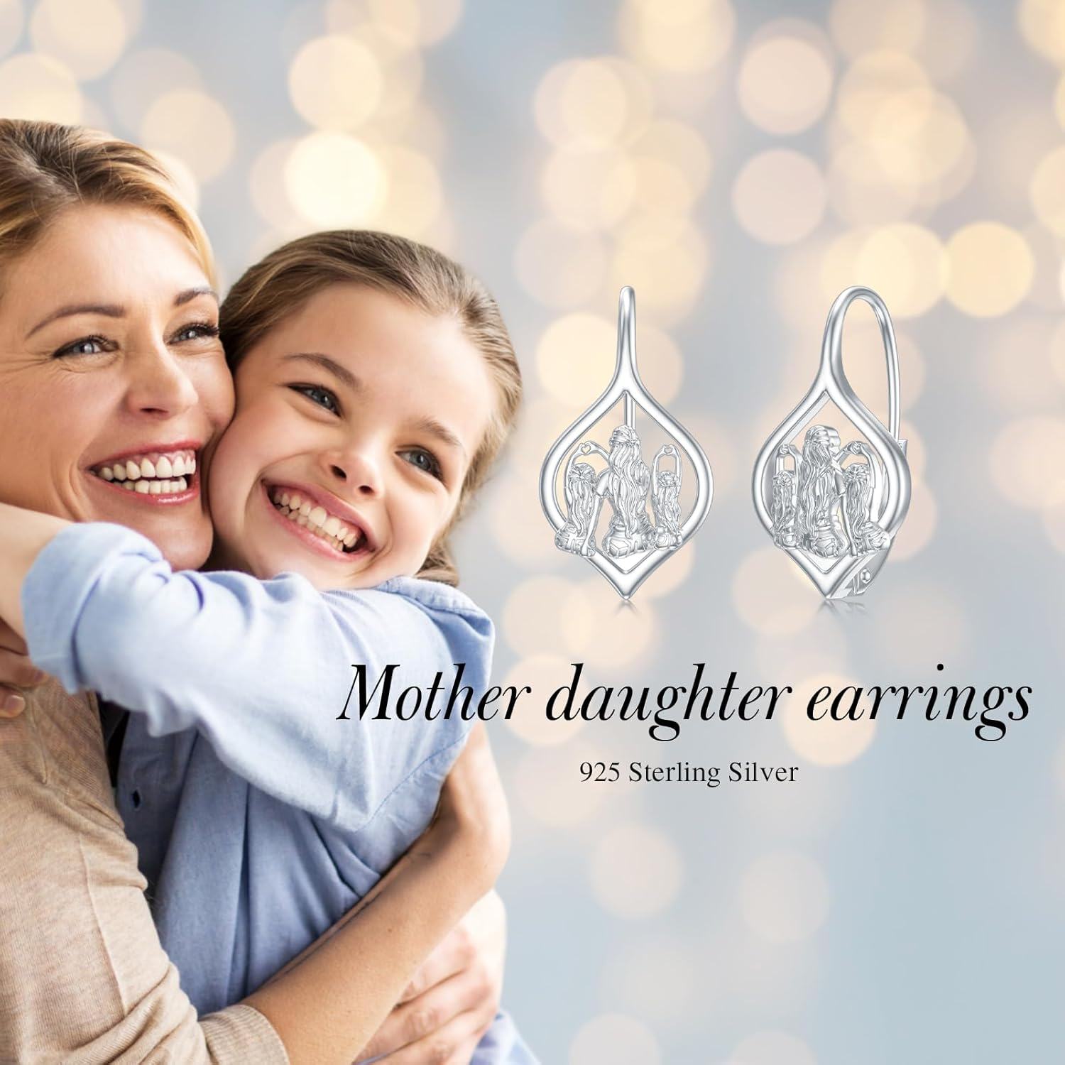 Sterling Silver Sister Earrings Mother Daughter Leverback Jewelry-0-2