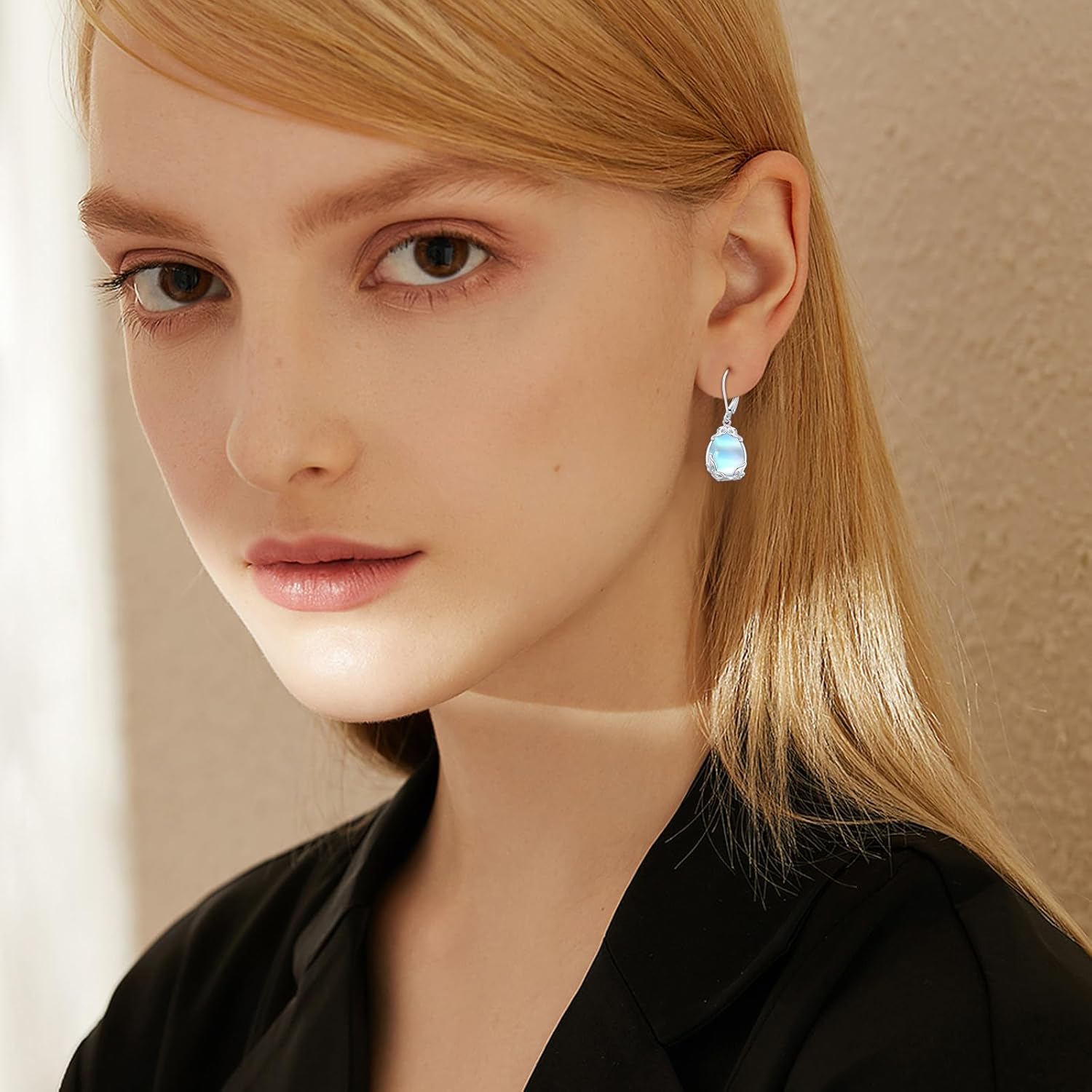 wholesale 925 Sterling Silver Rainbow Moonstone Teardrop Dangle Earring with Filigree Leverback Closure (Hypoallergenic)-0-1