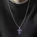 wholesale 925 Sterling Silver Black Enamel Deer Antlers Cross Pendant Necklaces Wholesale with Stainless steel chain for Men -0-25