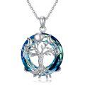 TOUPOP Sterling Silver Crystal Tree Of Life Trinity Celtic Kont/time Clock/sun Crescent Necklace-0-0