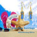 wholesale 925 Silver Blue Opal Flip Flop Dangle Earrings for Women-0-5