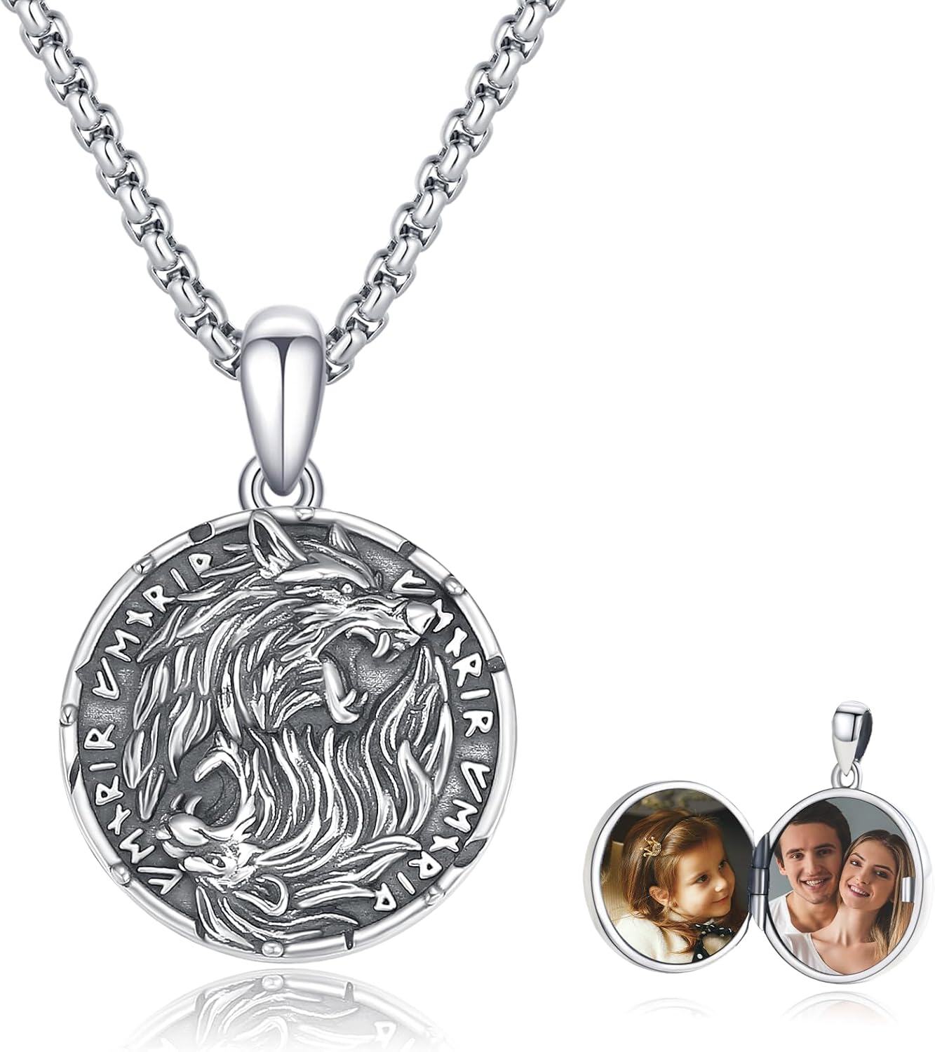 Sterling Silver Lotus Wolf Butterfly Flower Pendant Locket Necklace-0-0