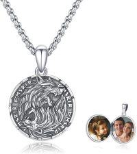 wholesale 925 Sterling Silver Personalized Photo Frame Round Wolf Head Charm Pendant Necklaces for Women Men  48cm Chain Length-Wolf1