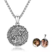wholesale 925 Sterling Silver Personalized Photo Frame Round Wolf Head Charm Pendant Necklaces for Women Men  48cm Chain Length-Wolf1