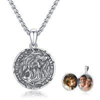 wholesale 925 Sterling Silver Personalized Photo Frame Round Wolf Head Charm Pendant Necklaces for Women Men  48cm Chain Length-Wolf1