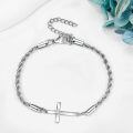 wholesale 925 Sterling Silver Sideways Cross Bracelet White Gold Plated Twisted Rope Chain Adjustable-0-3