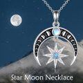 wholesale 925 Sterling Silver Moonstone Crescent Moon & Star Pendant Necklace-0-5