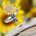 wholesale 925 Sterling Silver Hypoallergenic Sunflower Spinning Ring for Stress Relief, Adjustable Size 7-9, Gift for Her-0-3
