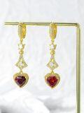 wholesale Gold-Plated 925 Sterling Silver Garnet Heart Shape Cubic Zirconia Dangle Drop Earrings for Women-0-2
