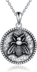wholesale 925 Sterling Silver Bee Pendant Necklace - Lovely Embossed Design, Meaningful Gift for Bee Lovers, Adjustable Chain-0-0