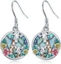 wholesale 925 Sterling Silver Giraffe & Flowers Abalone Shell Drop Earrings for Women-Giraffe