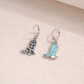 wholesale Platinum-Plated Sterling Silver Turquoise Cowgirl Boot Earrings, Western Style, 17mm-0-1