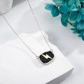 wholesale 925 Sterling Silver Black Onyx Gold Plated Lighting Bolt Pendant Necklace for Women and Men-0-4