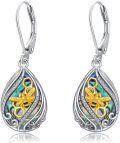 wholesale 925 Sterling Silver Honeycomb Bee Abalone Shell Teardrop Leverback Earrings-0-0