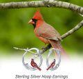 wholesale 925 Sterling Silver Cardinal Bird Branch Huggie Hoop Earrings with Red Enamel and Black Accents-0-5