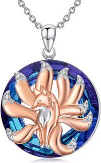 wholesale 925 Sterling Silver Blue Crystal Fox Pendant Necklace-Nine-tailed Fox