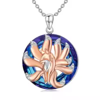 wholesale 925 Sterling Silver Blue Crystal Fox Pendant Necklace-Nine-tailed Fox