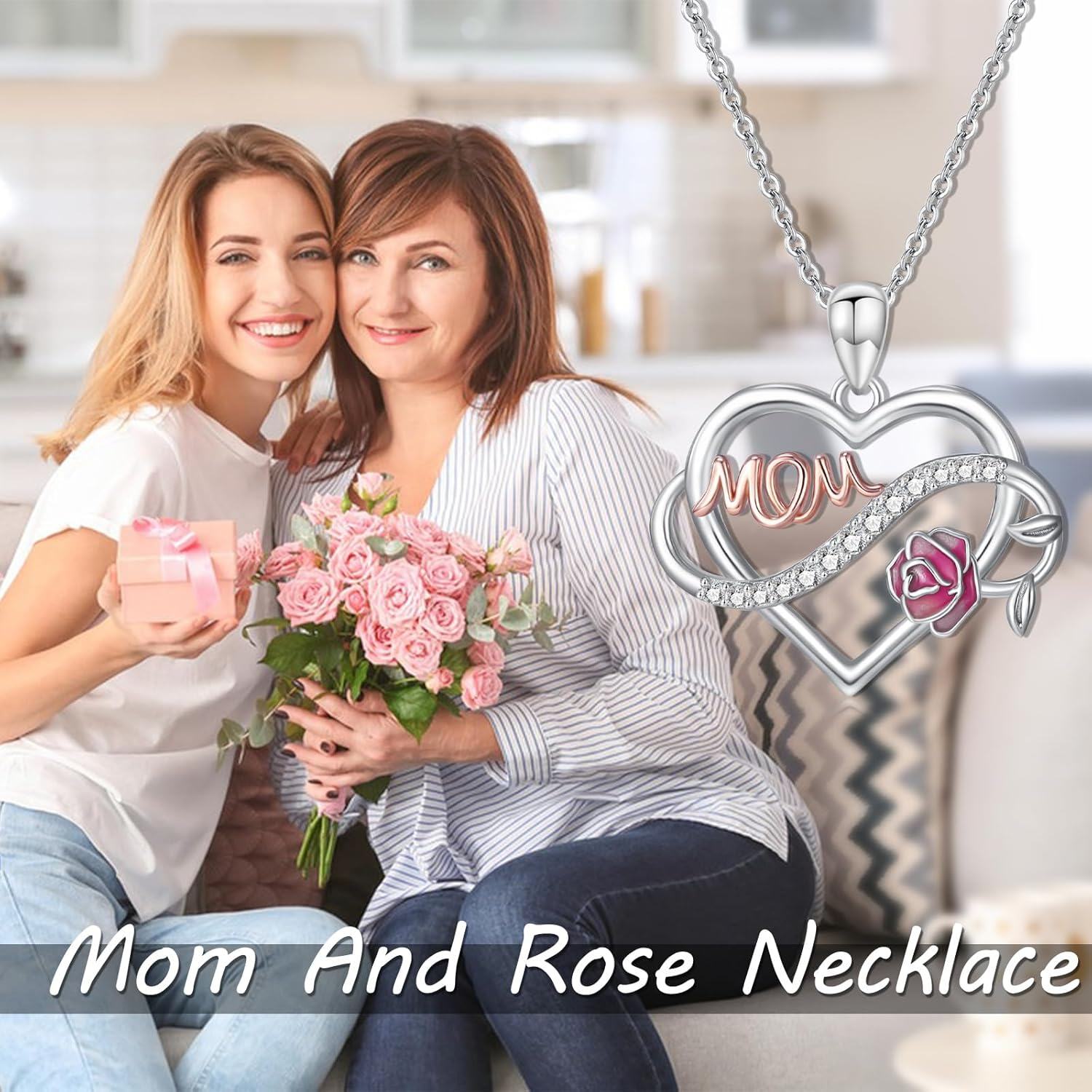wholesale 925 Sterling Silver Pink Rose Heart Sunflower Pendant Necklace for Mom-0-4