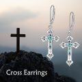 wholesale 925 Sterling Silver Cross Drop Earrings with Abalone Shell Inlay and Leverbacks for Women-0-4