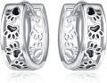wholesale 925 Sterling Silver Black Enamel Dog Cat Paw Print Hoop Earrings for Women Animal Lovers s-0-0