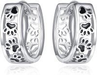 wholesale 925 Sterling Silver Black Enamel Dog Cat Paw Print Hoop Earrings for Women Animal Lovers s-Silver