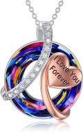 wholesale TOUPOP Gifts For Women Sterling Silver Forever Love Heart Pendant Necklaces With Purple Circle Crystal For Her Girls Jewelry Birthday Anniversary Christmas Gifts -0-0