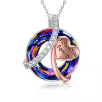 TOUPOP Sterling Silver Purple Crystal Forever Love Heart Pendant Necklace-undefined
