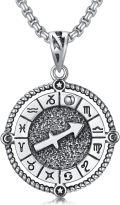 wholesale Sterling Silver Stone Zodiac Necklace 12 Constellation Horoscope Pendant-0-35